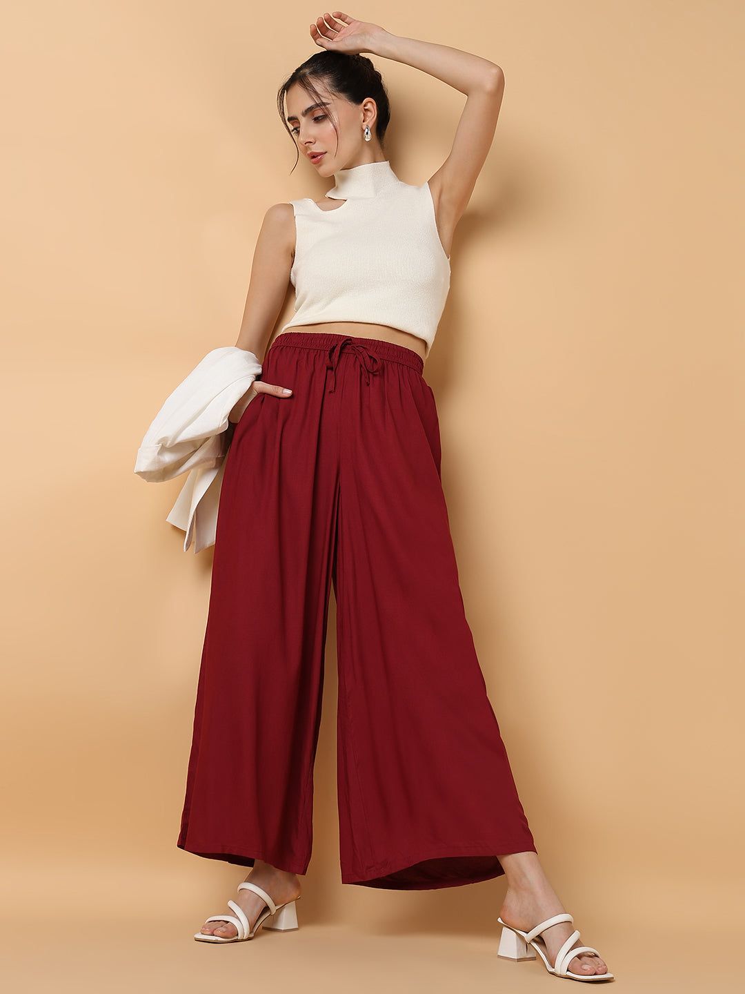 Women Maroon Solid Trouser