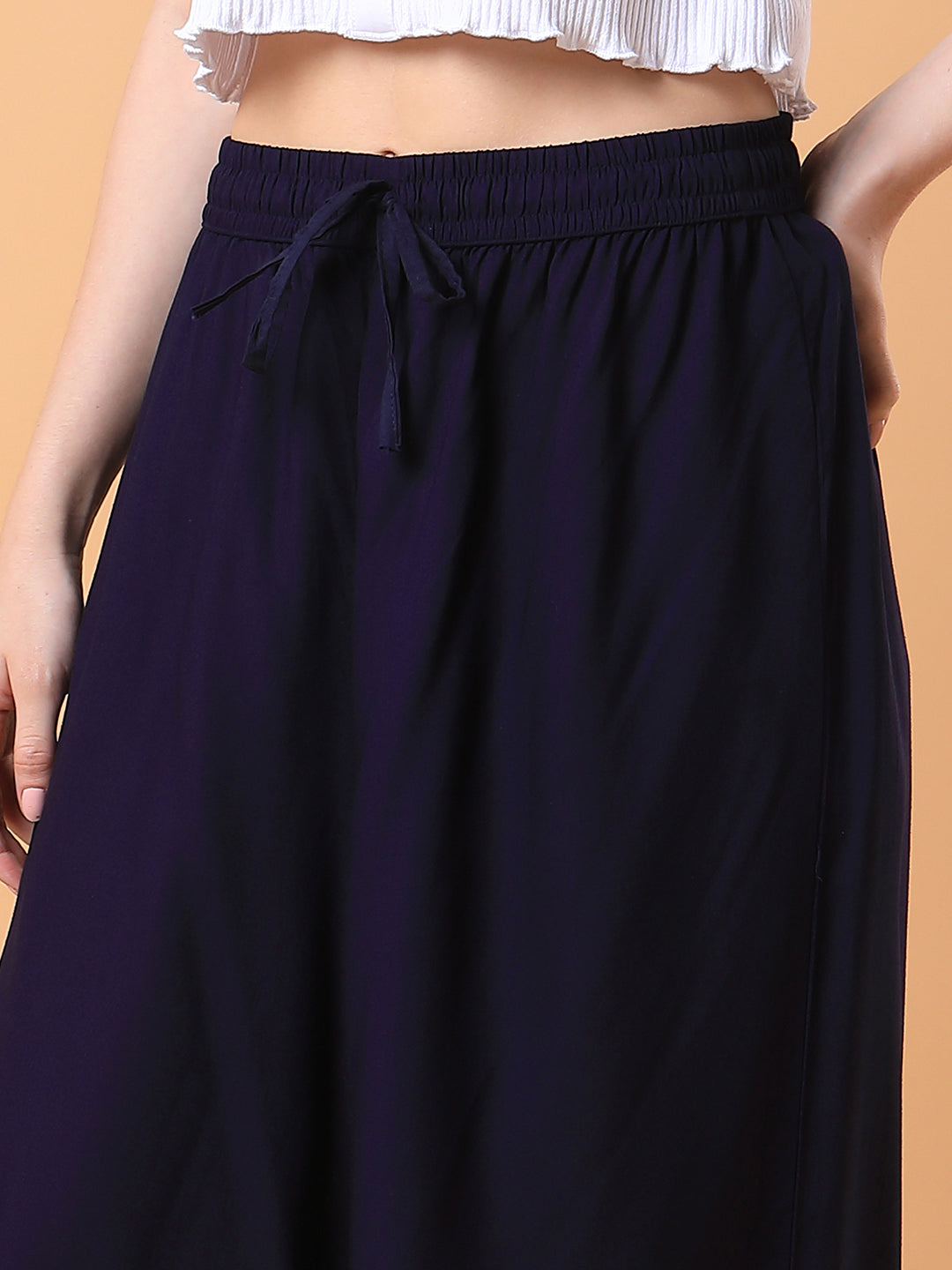 Women Navy Blue Solid Pleated Loose Fit Trouser