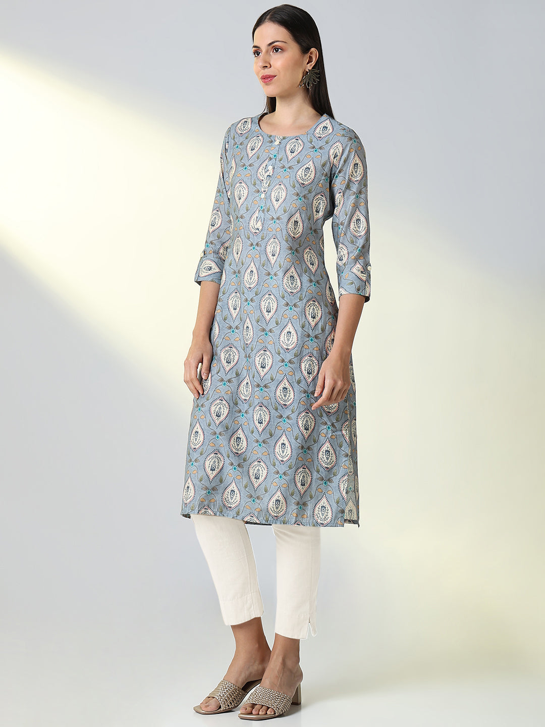 Women Grey Graphic Straight Kurta