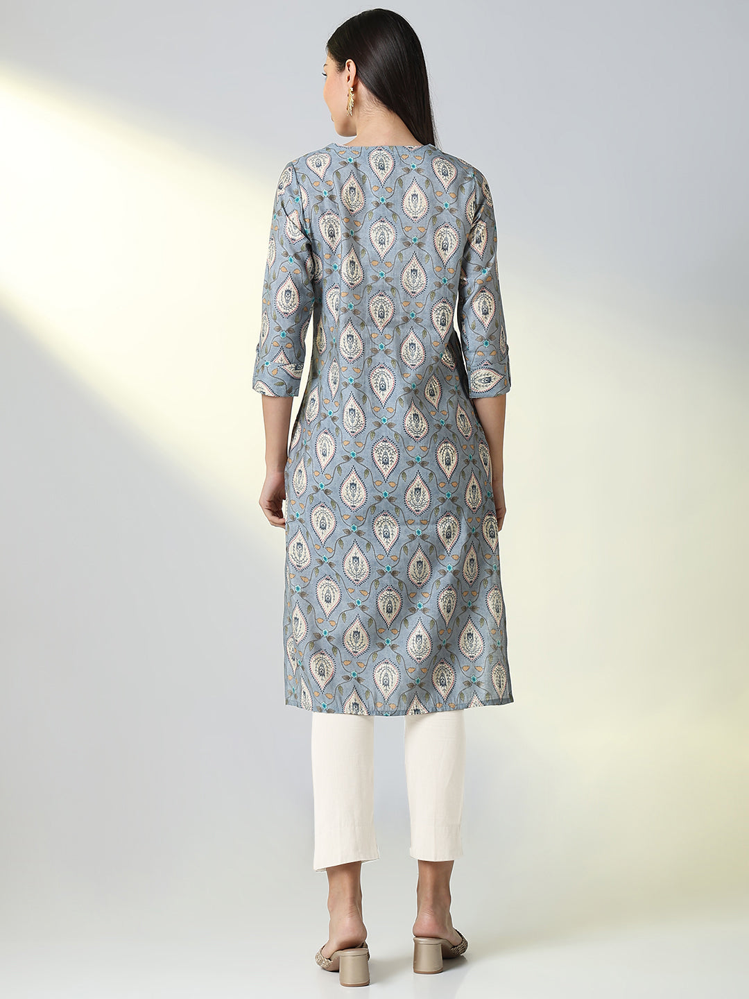 Women Grey Graphic Straight Kurta