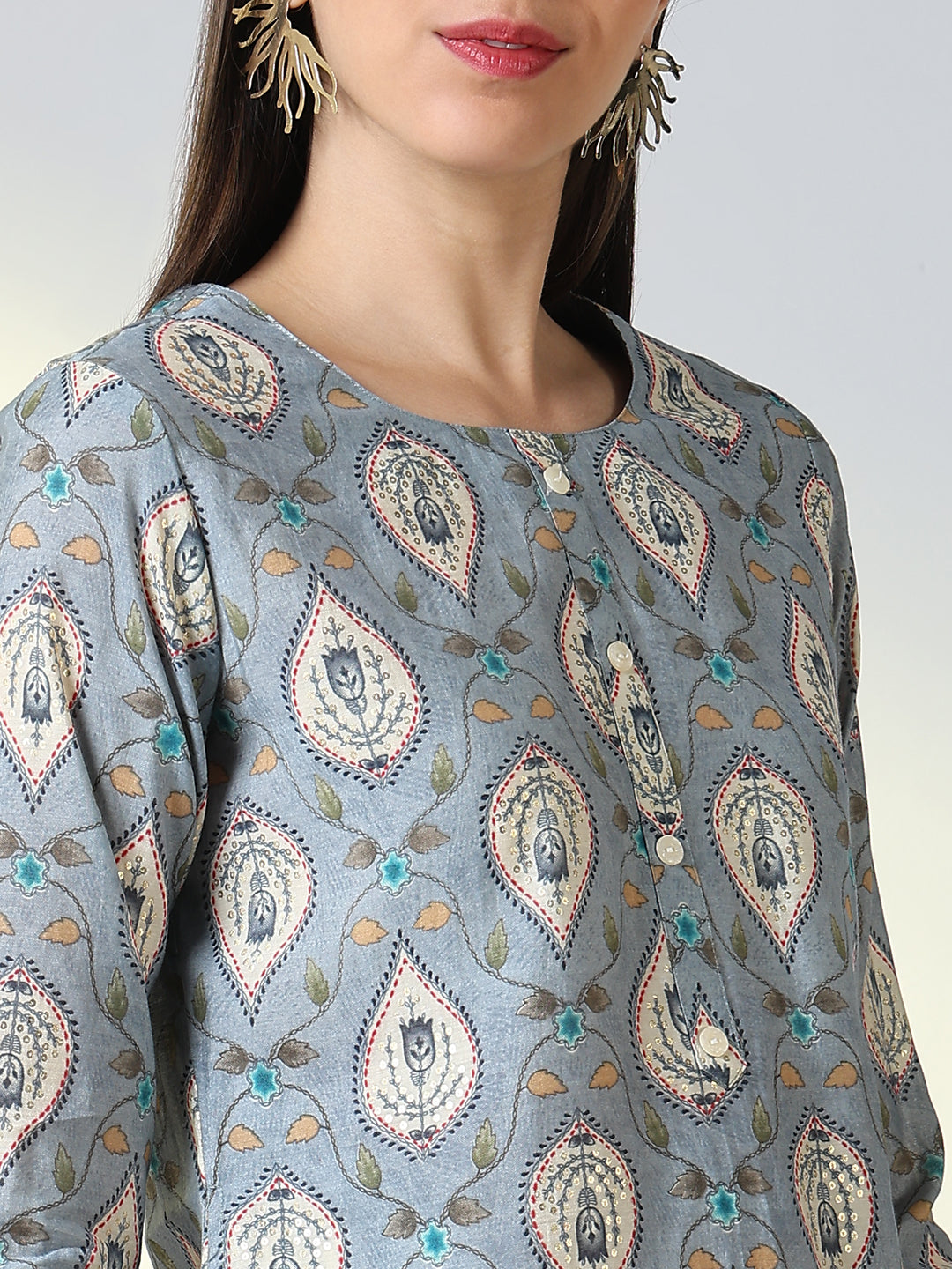 Women Grey Graphic Straight Kurta