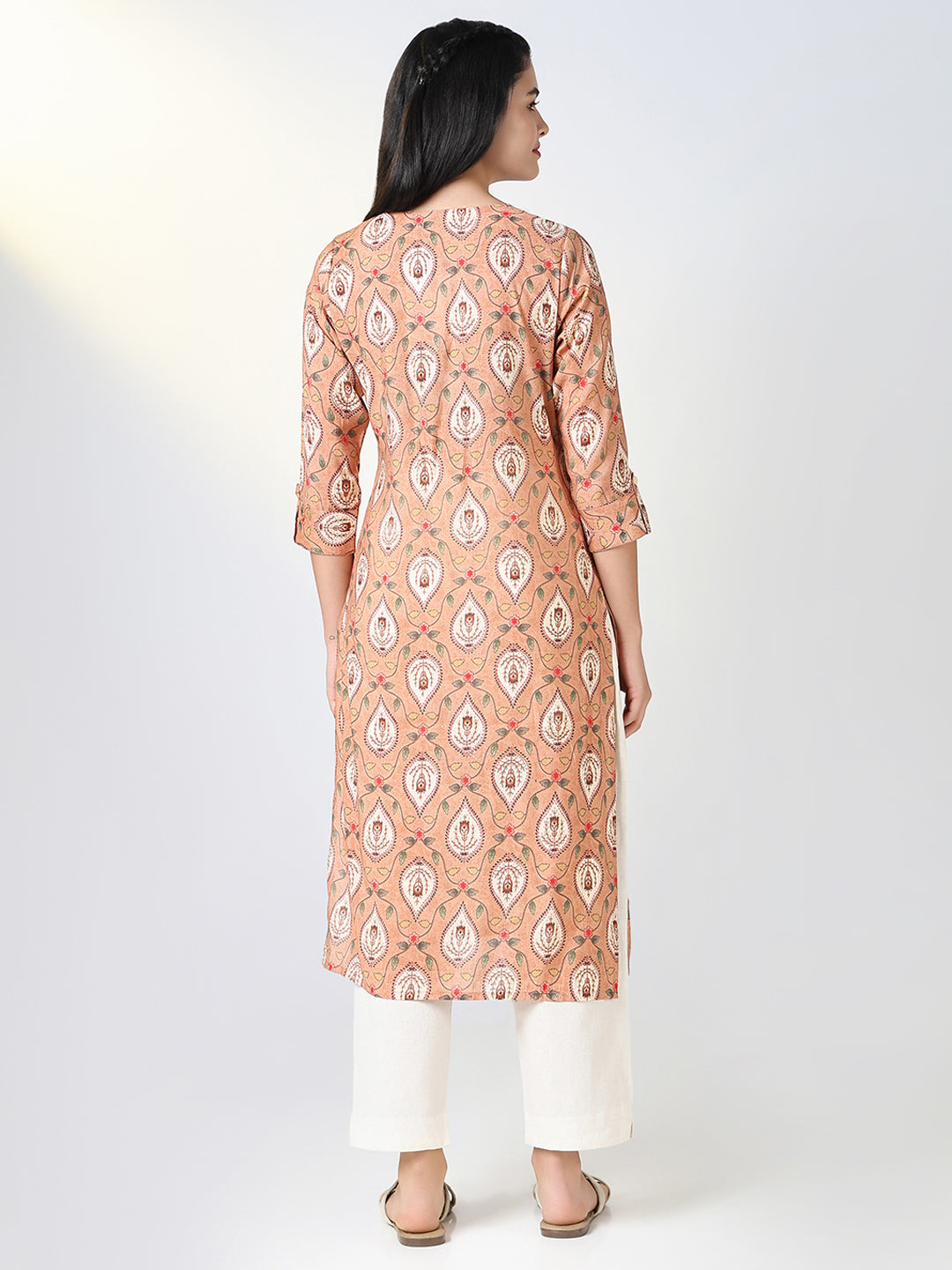 Women Peach Ethnic Motifs Straight Kurta