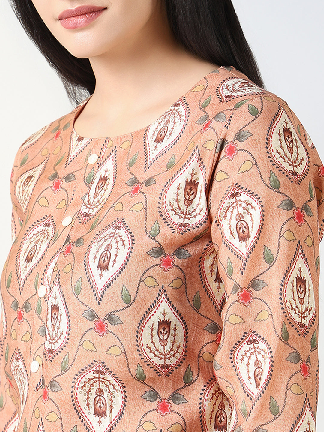 Women Peach Ethnic Motifs Straight Kurta