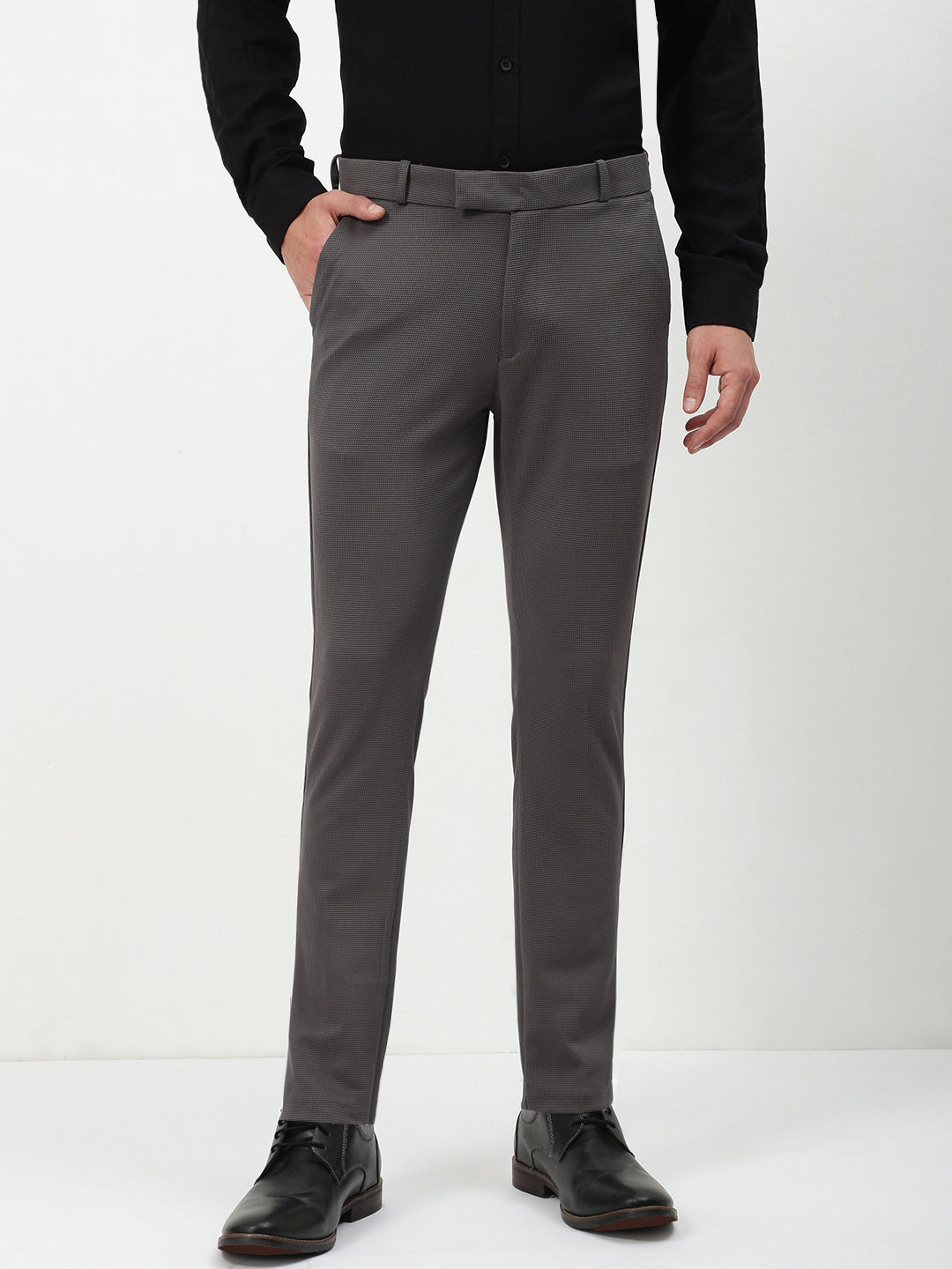 Men Charcoal Solid Formal Trousers