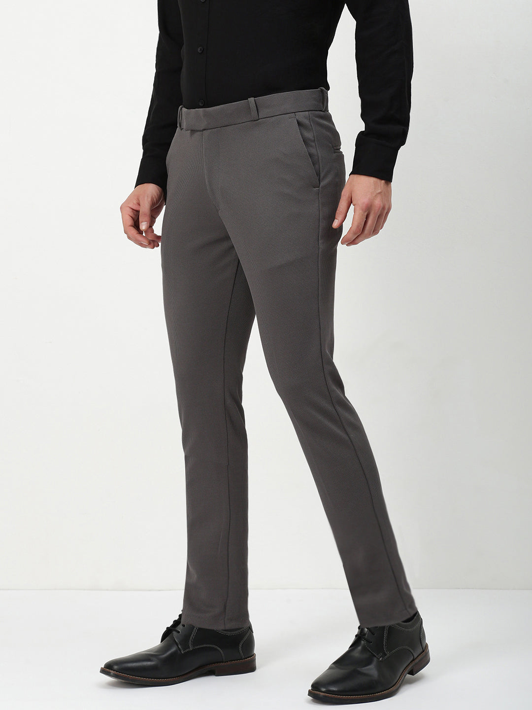 Men Charcoal Solid Formal Trousers