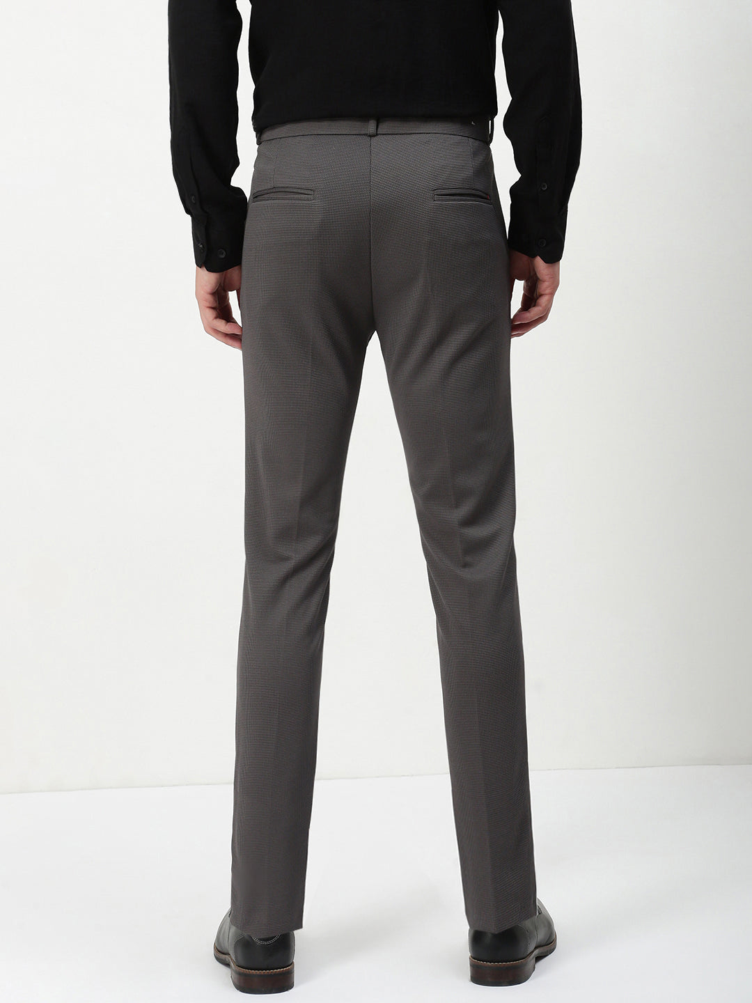 Men Charcoal Solid Formal Trousers