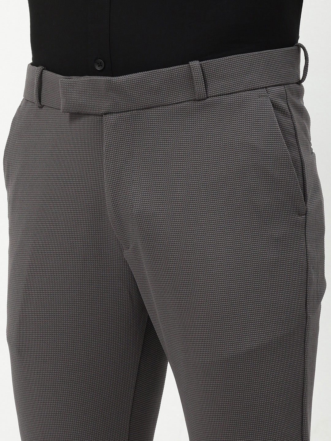 Men Charcoal Solid Formal Trousers