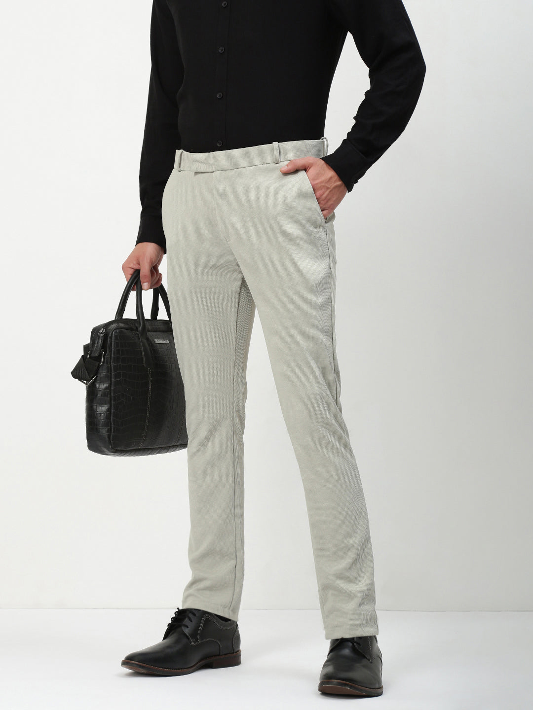 Men Grey Solid Formal Trousers