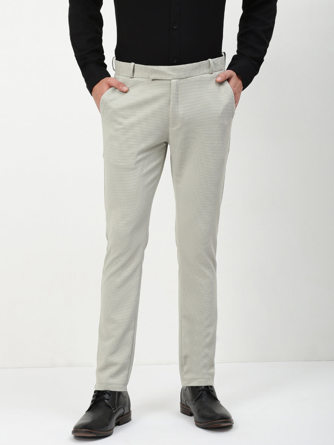 Men Grey Solid Formal Trousers