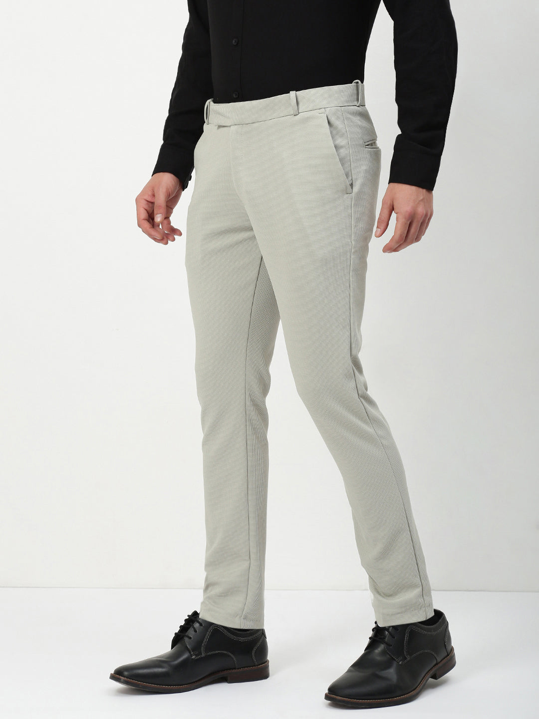 Men Grey Solid Formal Trousers