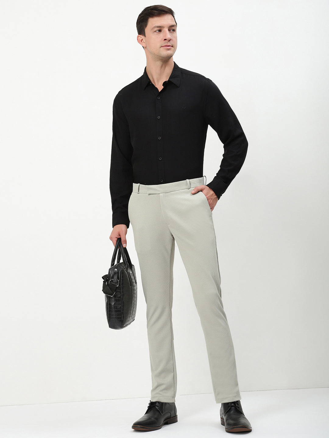 Men Grey Solid Formal Trousers