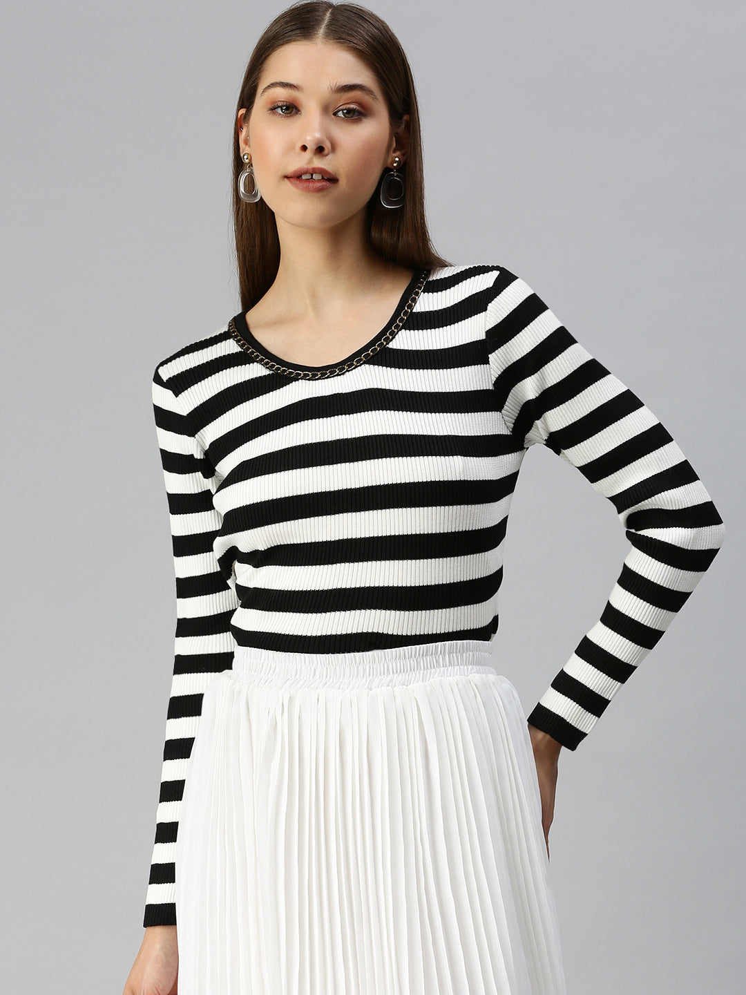 Women's Black Striped Top