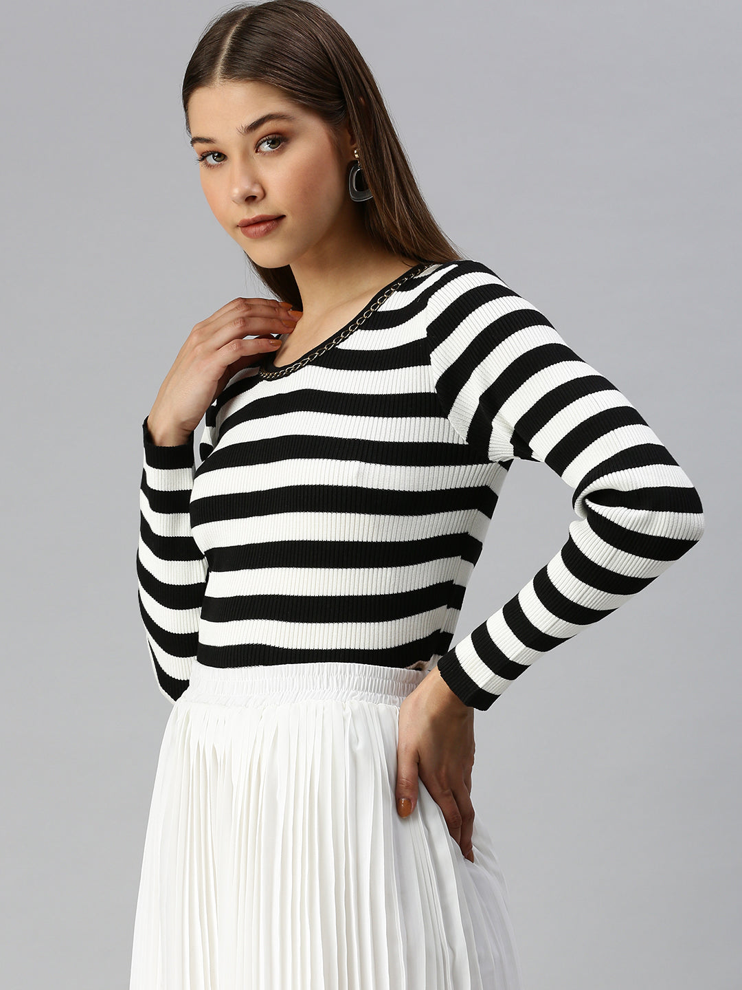 Women's Black Striped Top