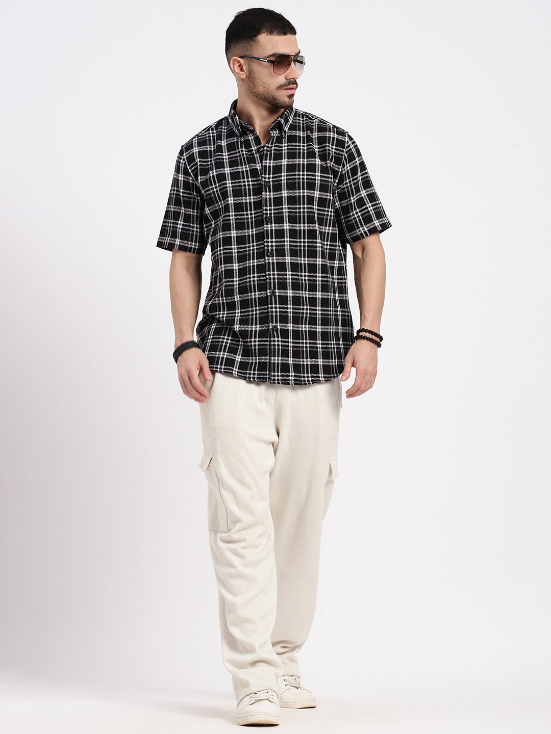 Men Black Checked Slim Fit Shirt