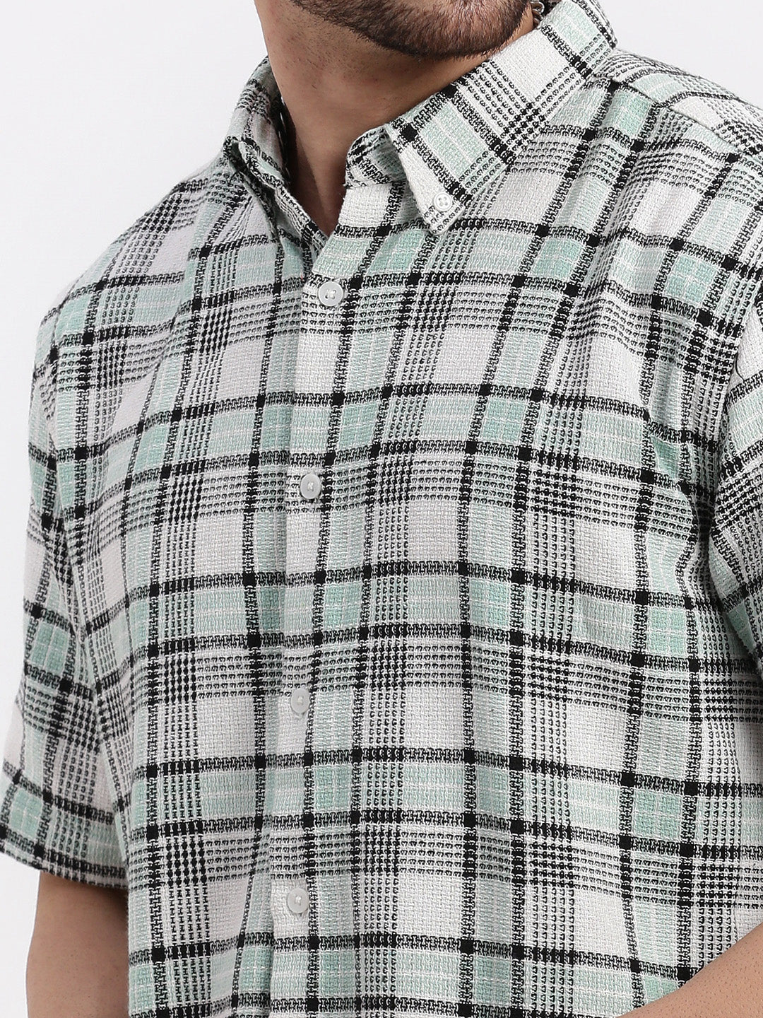 Men Green Checked Slim Fit Shirt