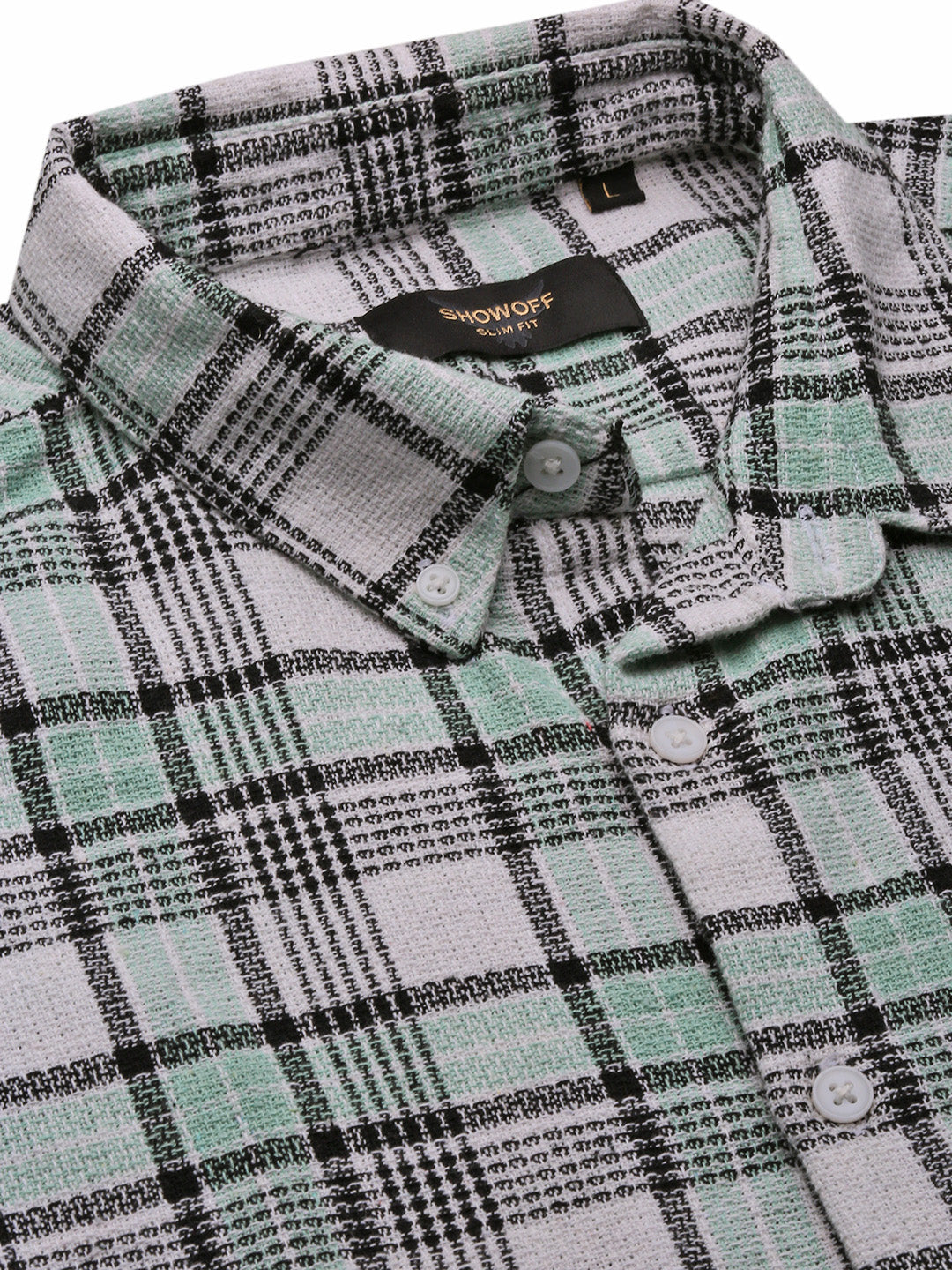 Men Green Checked Slim Fit Shirt