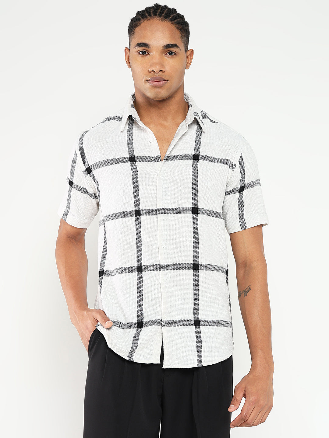 Men White Checked Slim Fit Shirt