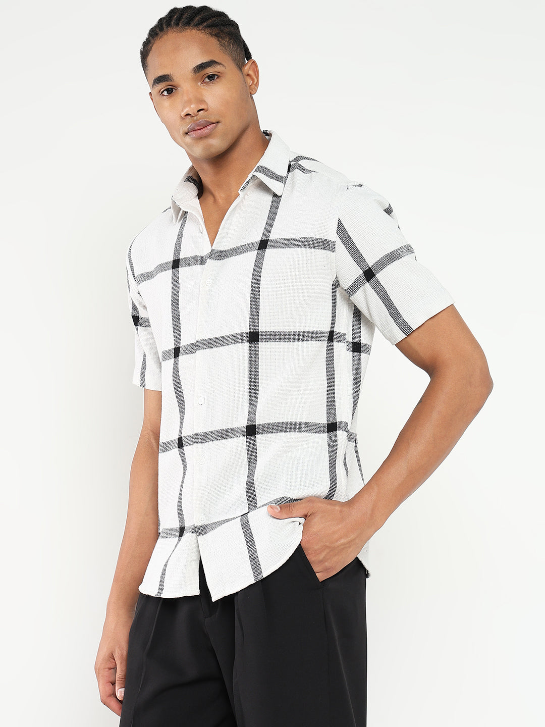 Men White Checked Slim Fit Shirt