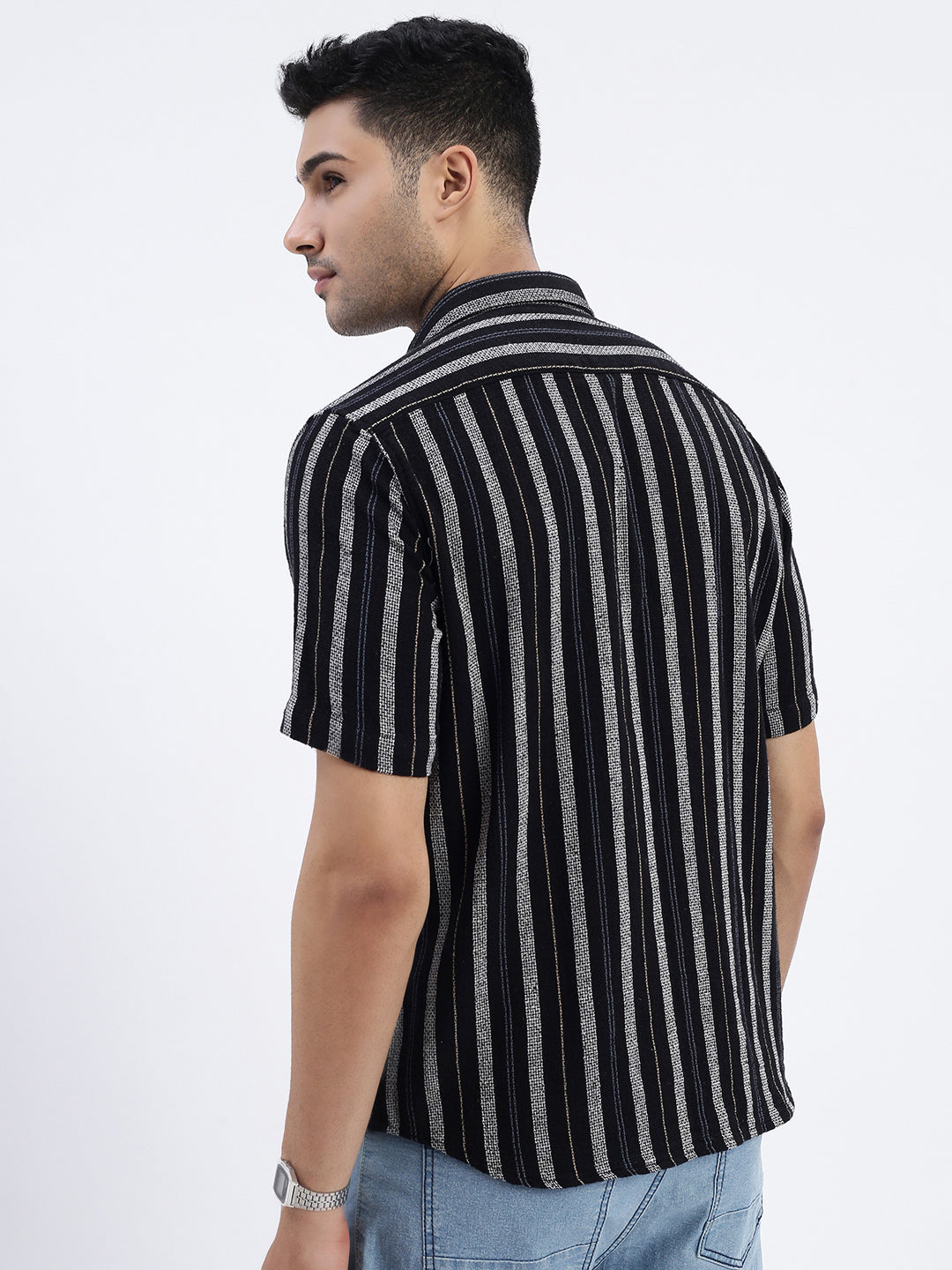 Men Black Striped Slim Fit Shirt