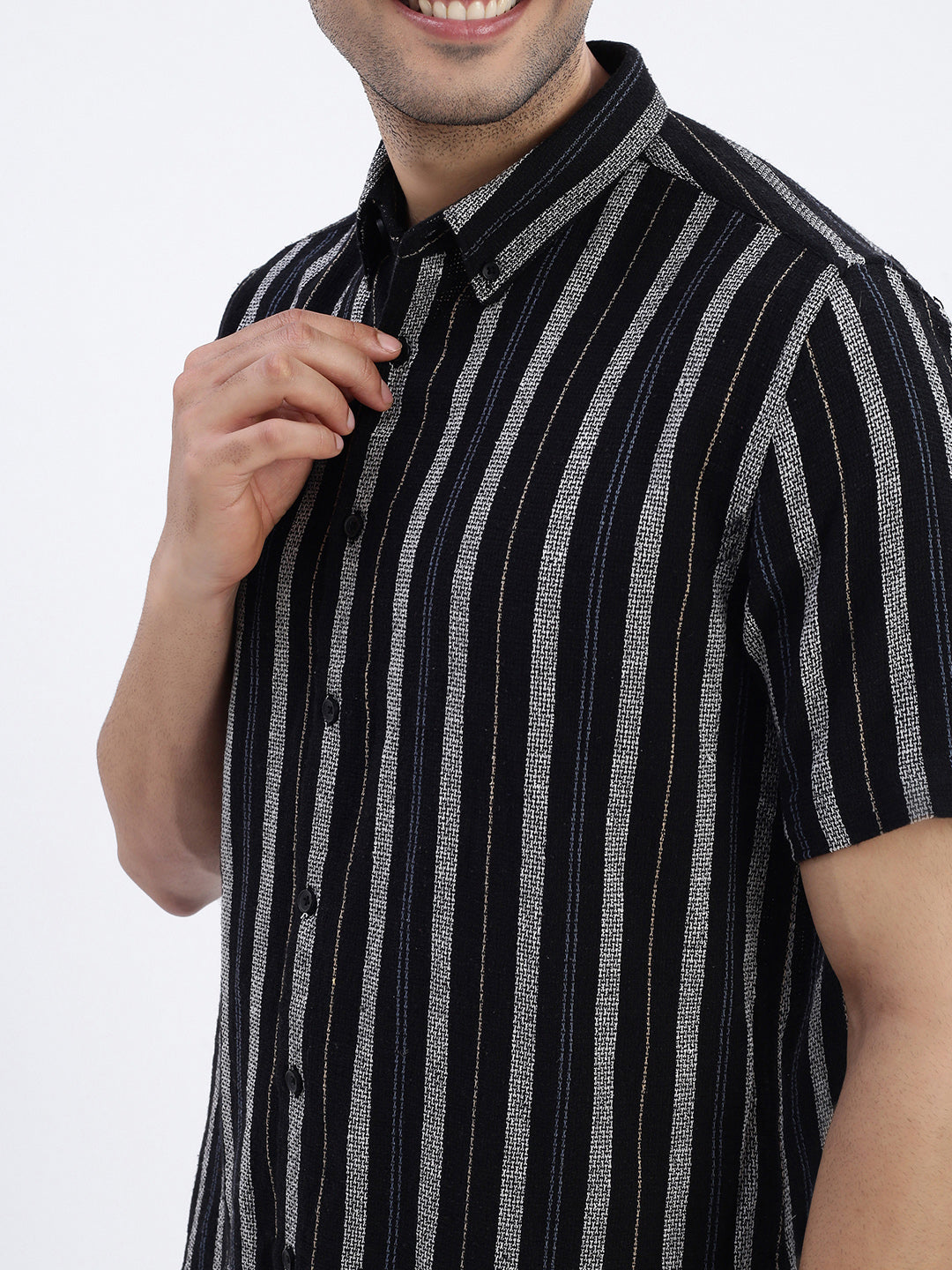 Men Black Striped Slim Fit Shirt