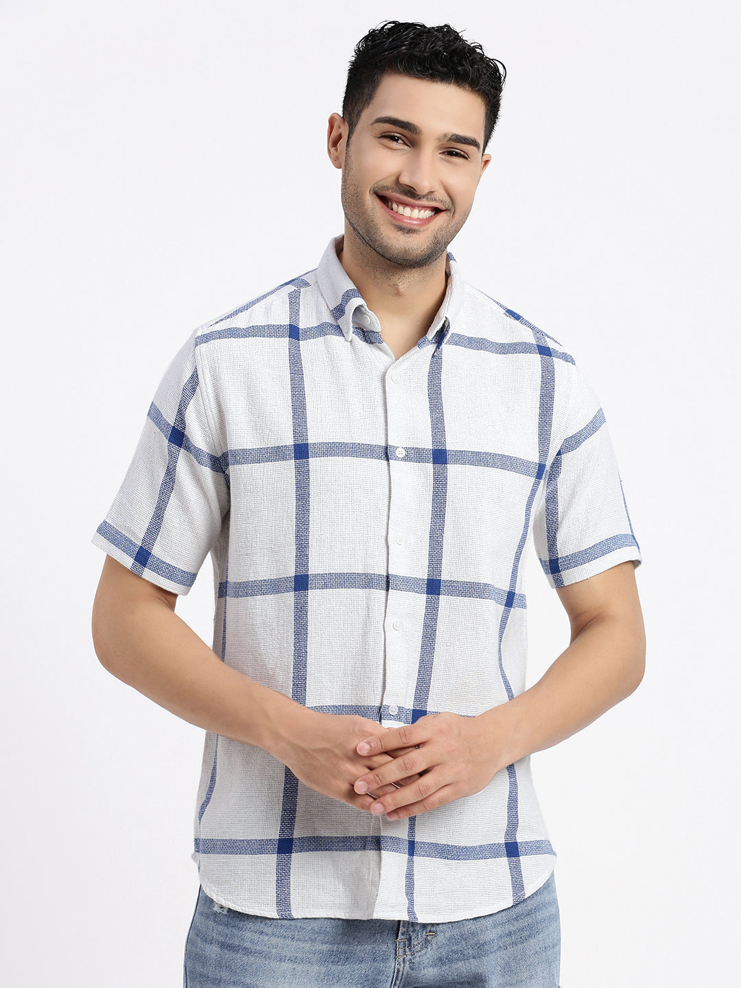 Men White Checked Slim Fit Shirt