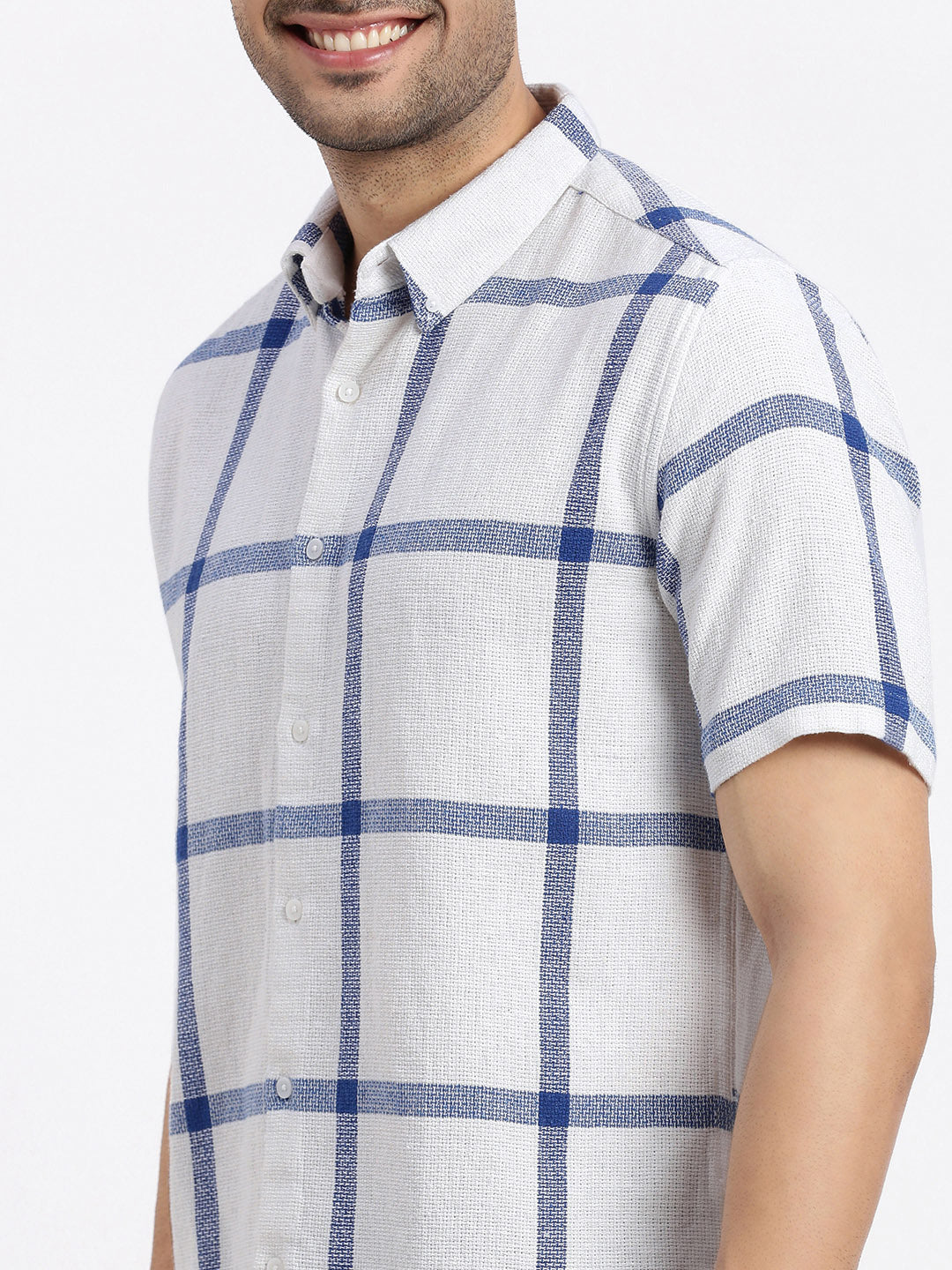 Men White Checked Slim Fit Shirt