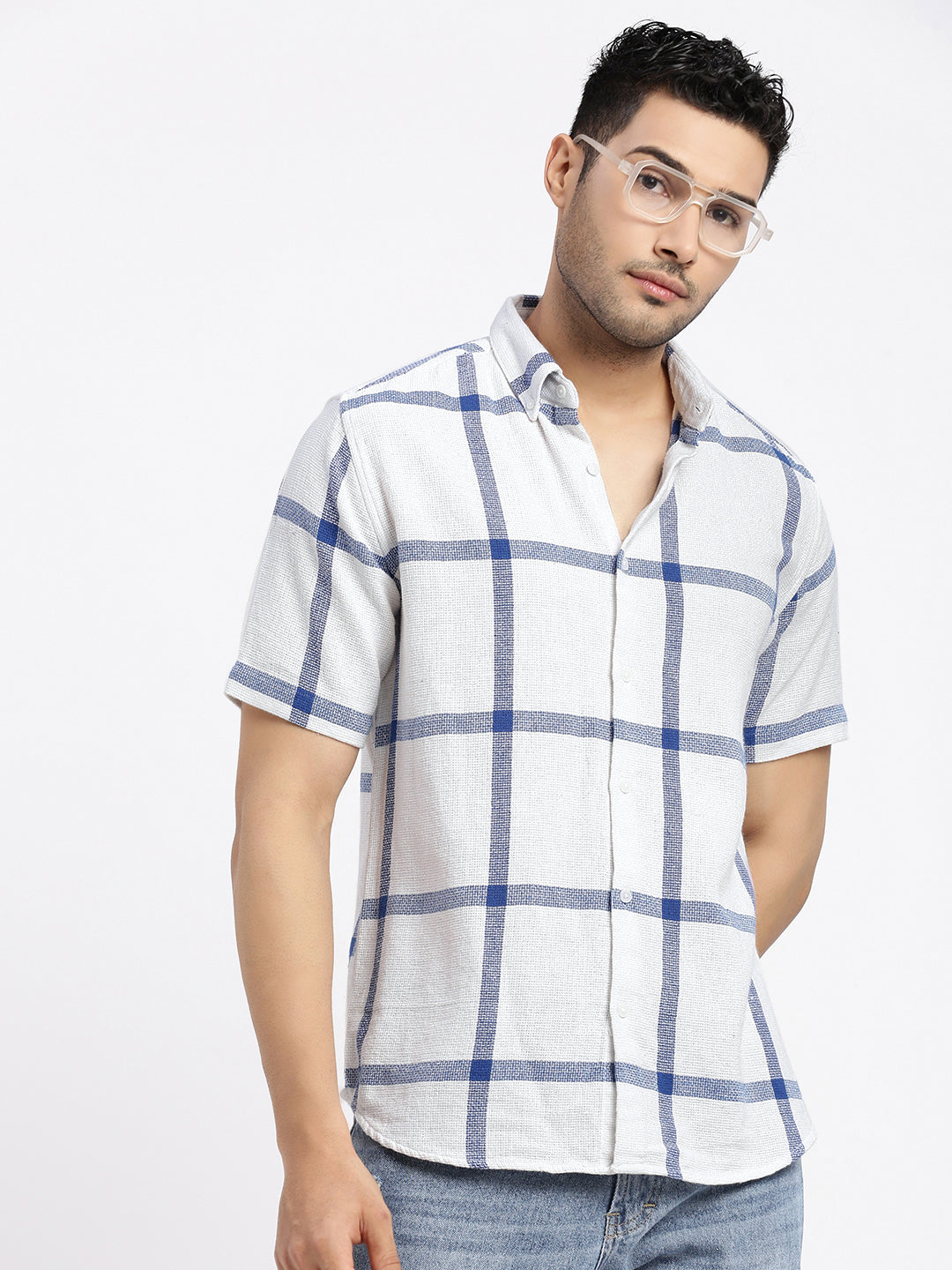 Men White Checked Slim Fit Shirt