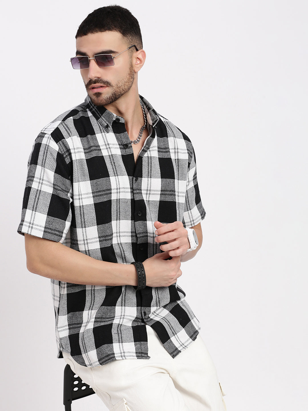 Men Black Checked Slim Fit Shirt