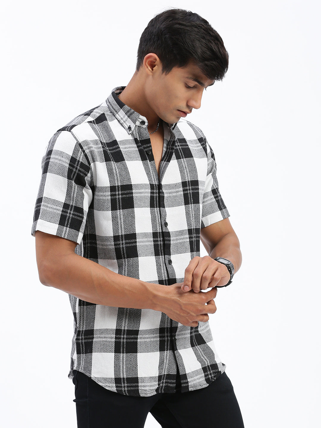 Men Checked Black Slim Fit Shirt