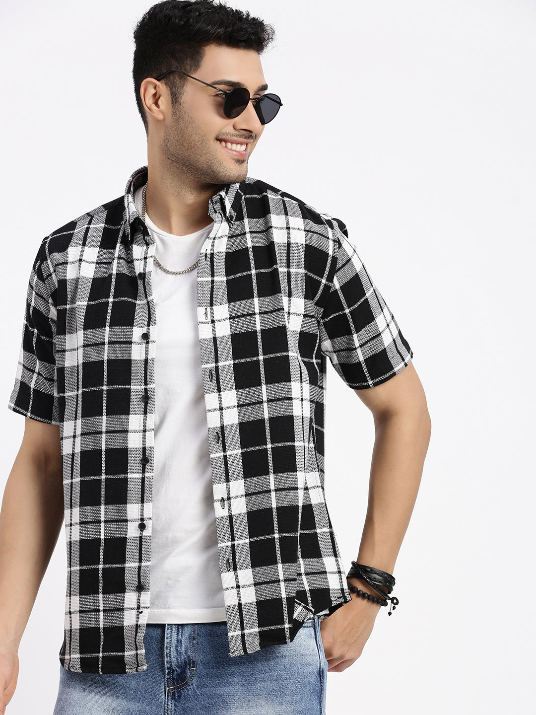 Men Black Checked Slim Fit Shirt