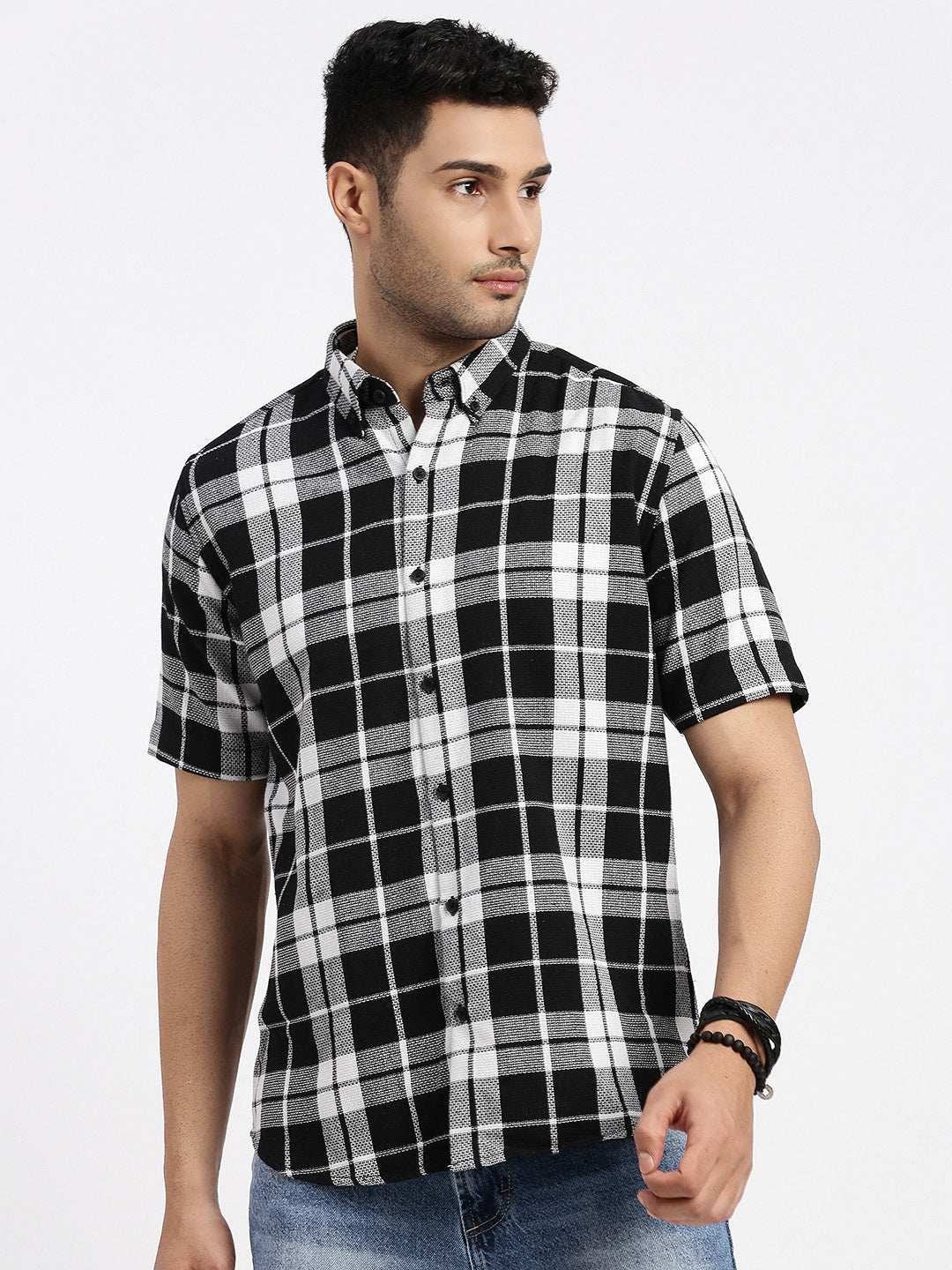 Men Black Checked Slim Fit Shirt