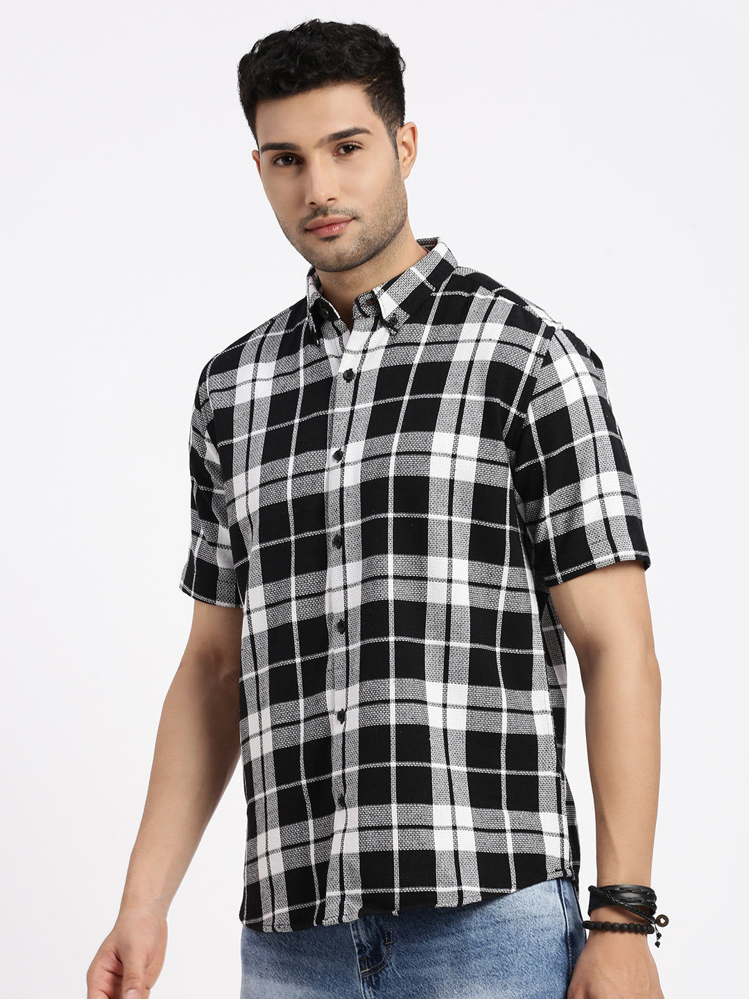 Men Black Checked Slim Fit Shirt