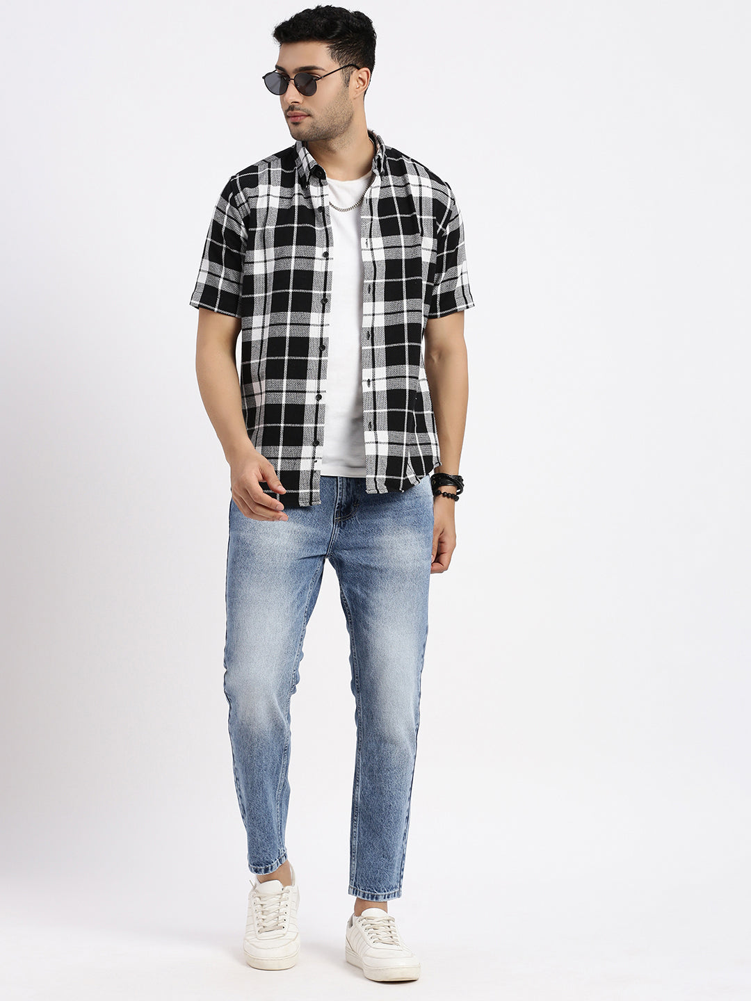 Men Black Checked Slim Fit Shirt