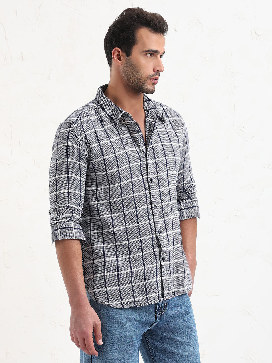 Men's Blue Checked Slim Fit Shirt