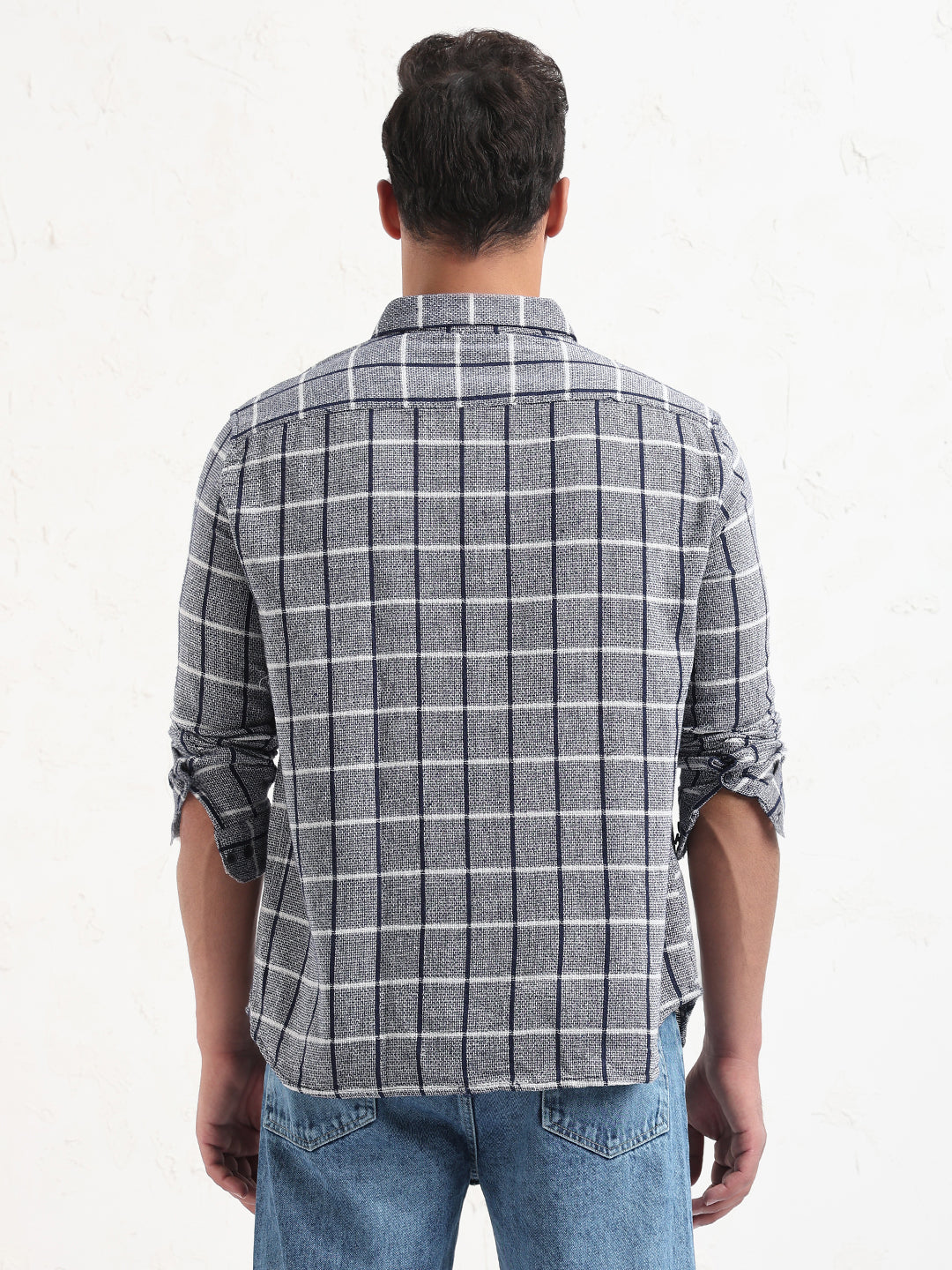 Men's Blue Checked Slim Fit Shirt