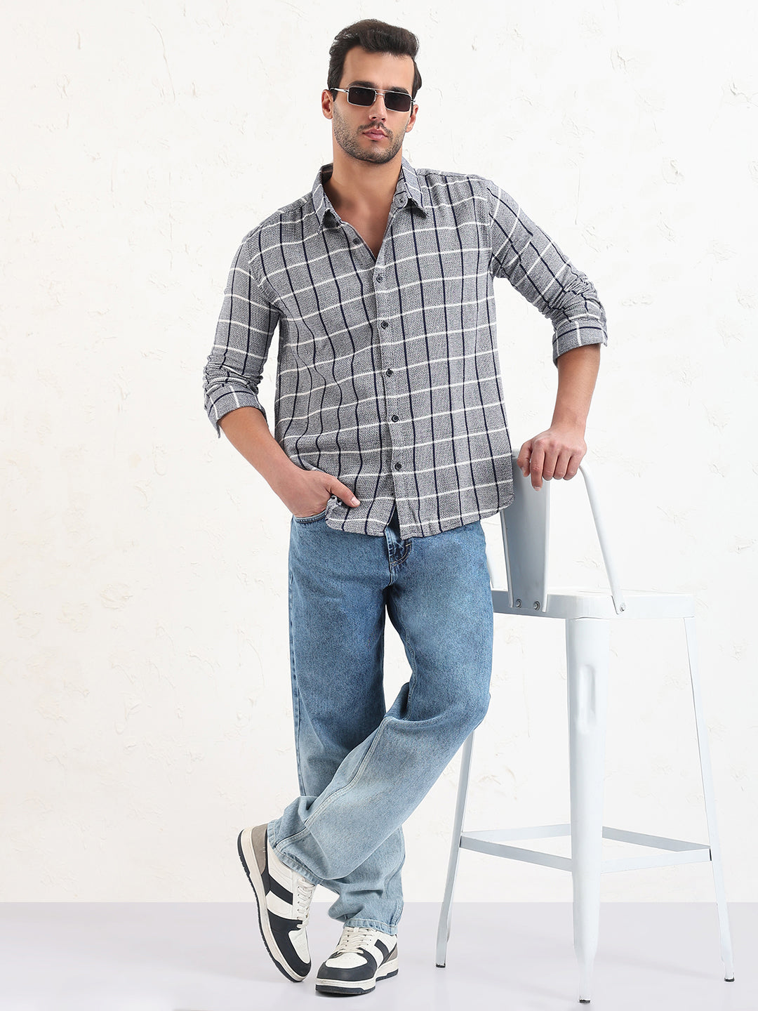 Men's Blue Checked Slim Fit Shirt