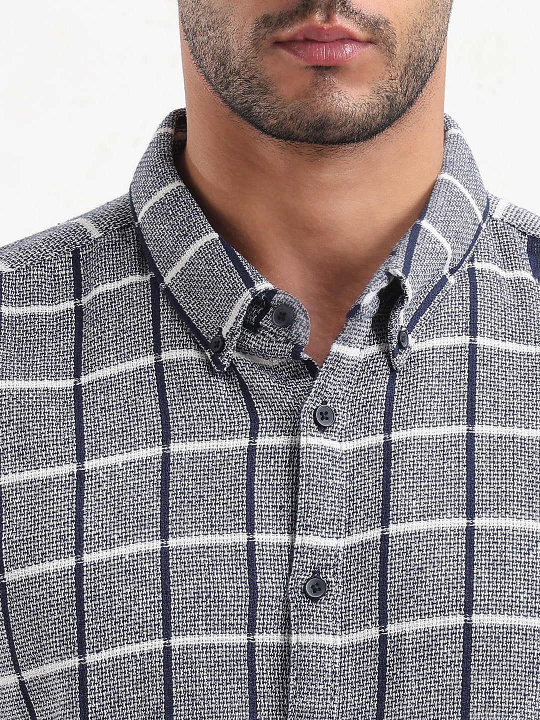Men's Blue Checked Slim Fit Shirt