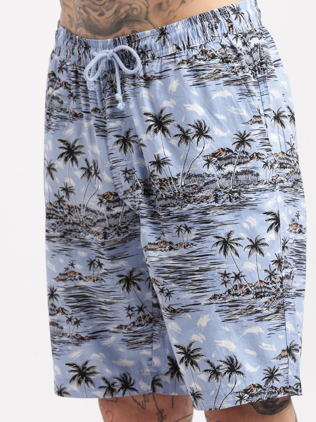 Men Tropical Cuban Collar Blue Co-Ords Set