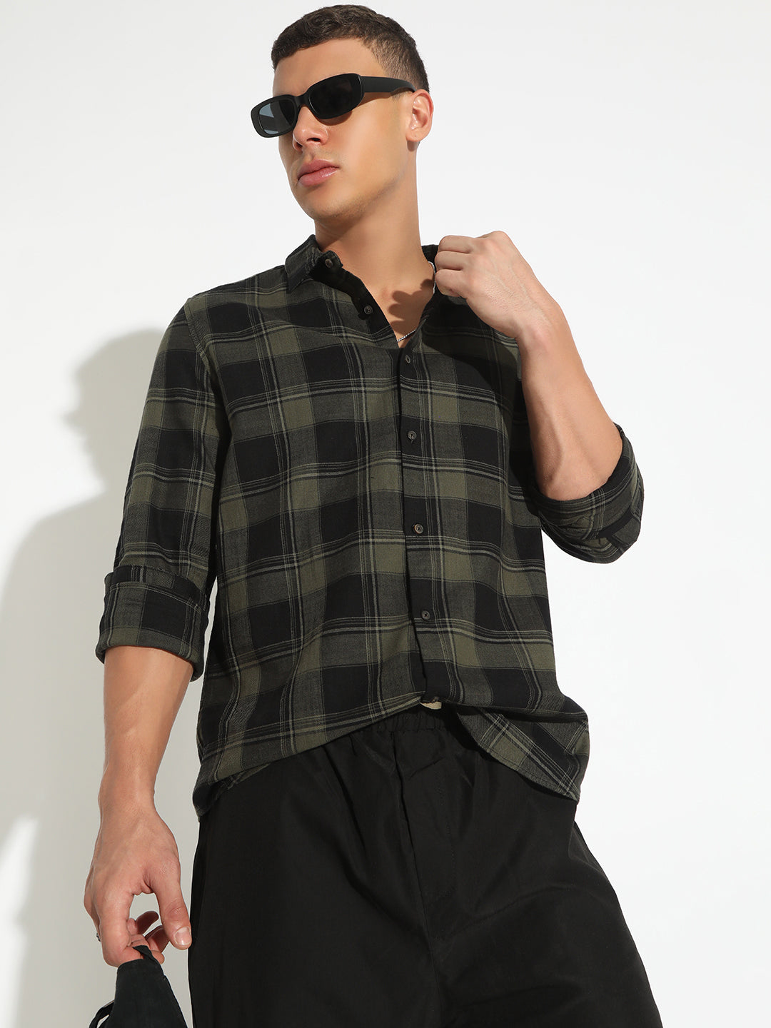 Men's Checked Green Regular Fit Casual Shirt