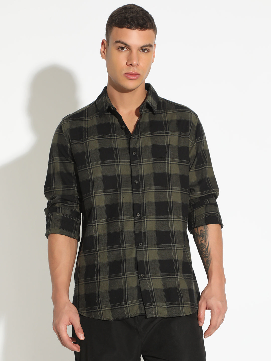 Men's Checked Green Regular Fit Casual Shirt