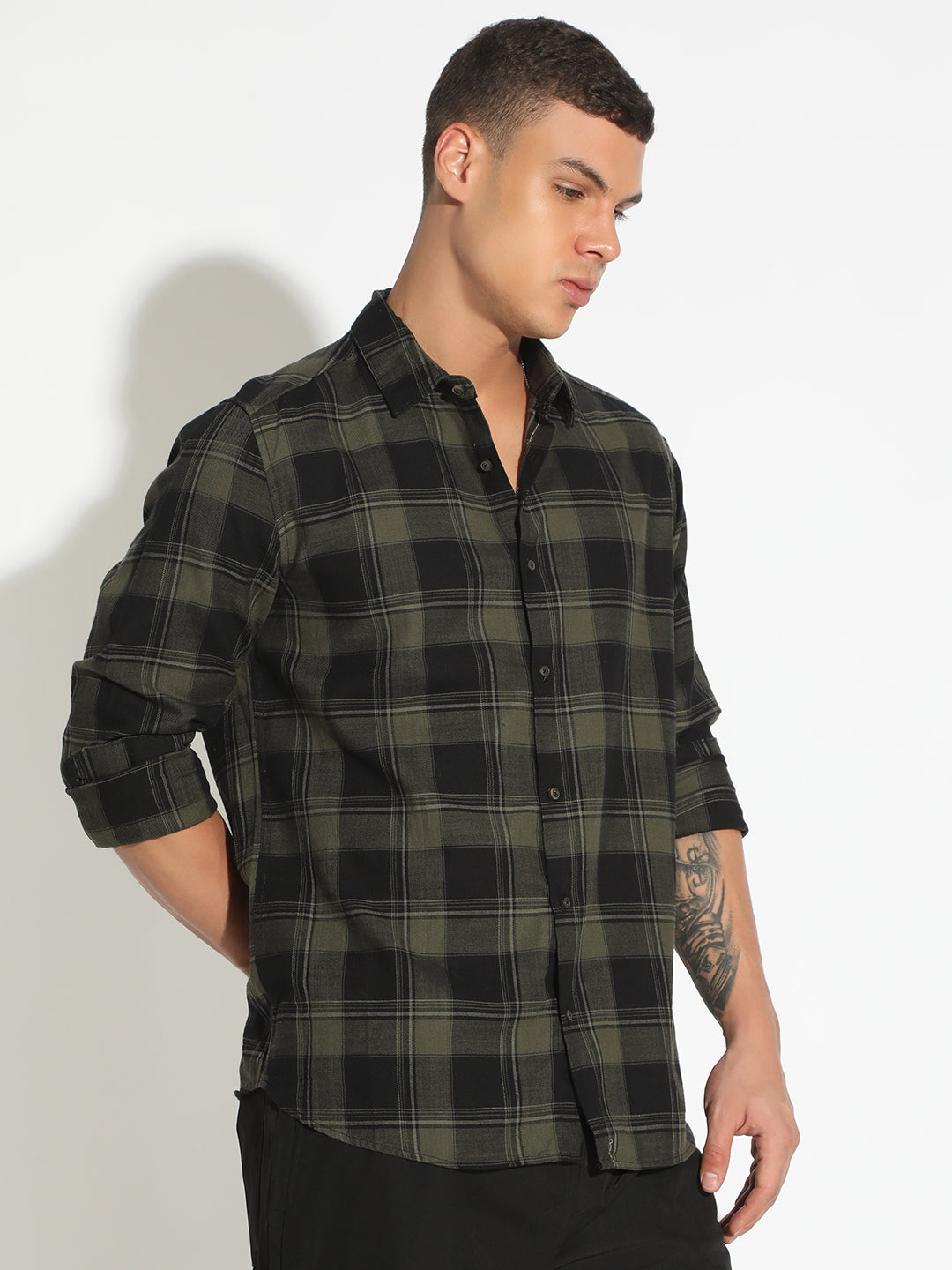 Men's Checked Green Regular Fit Casual Shirt