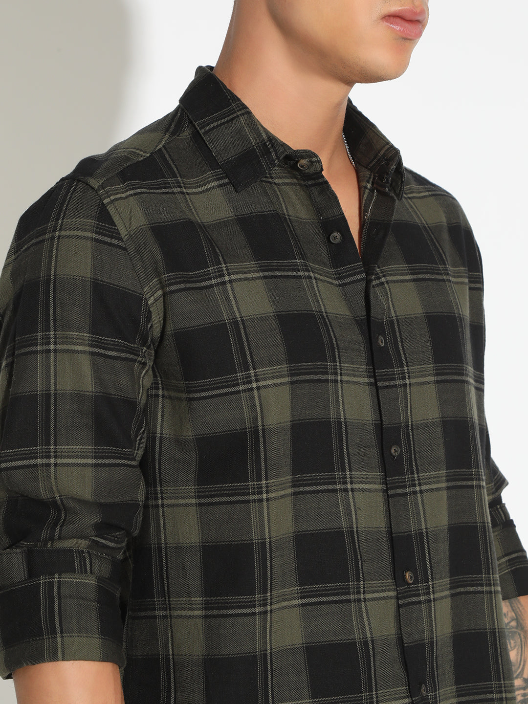 Men's Checked Green Regular Fit Casual Shirt