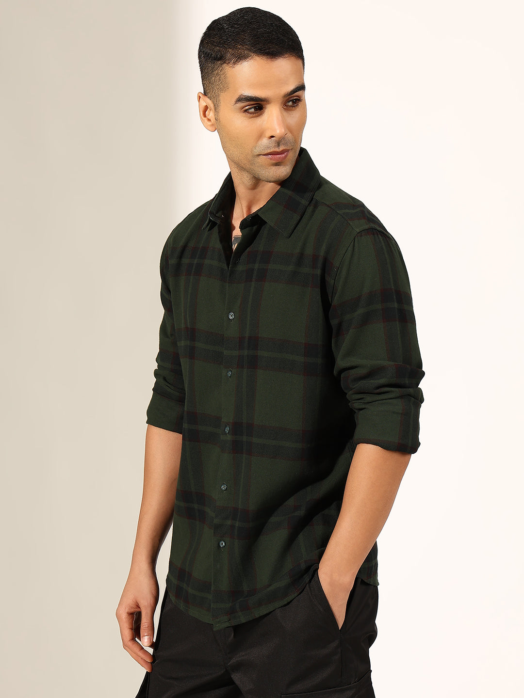 Men's Checked Green Regular Fit Casual Shirt