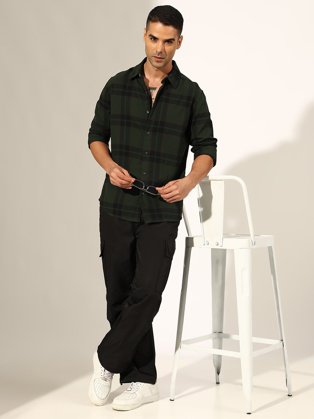 Men's Checked Green Regular Fit Casual Shirt