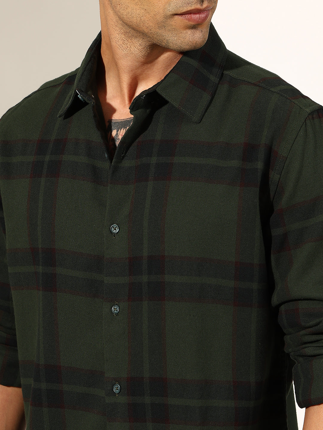 Men's Checked Green Regular Fit Casual Shirt