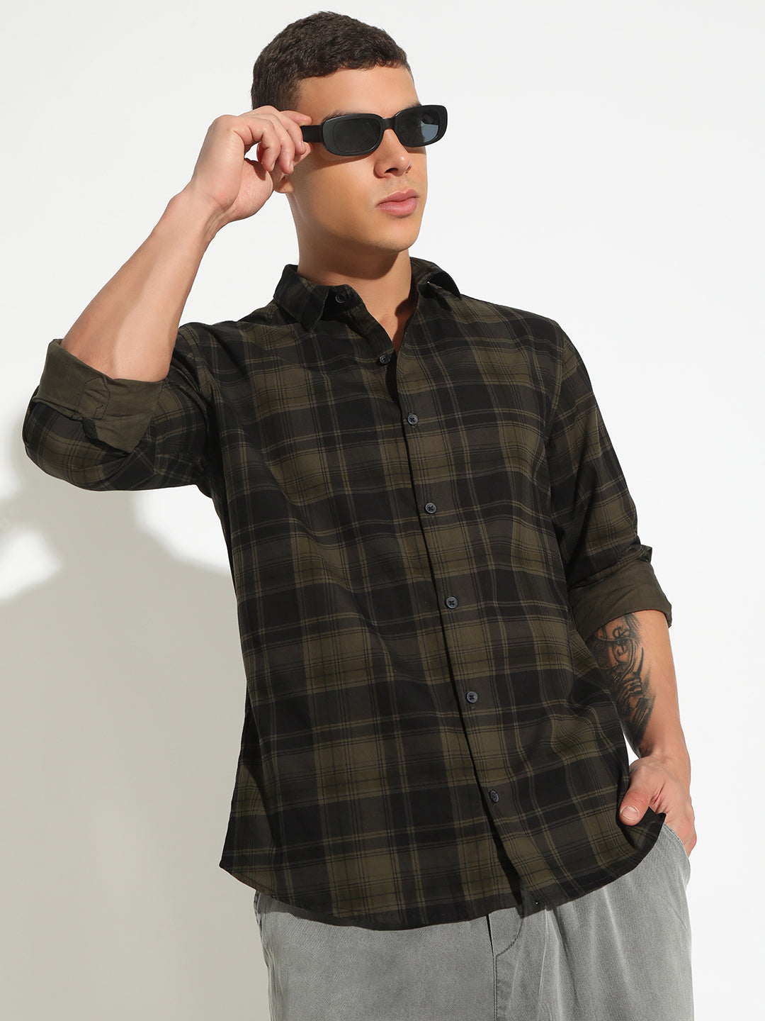 Men's Checked Black Button Down Regular Fit Shirt