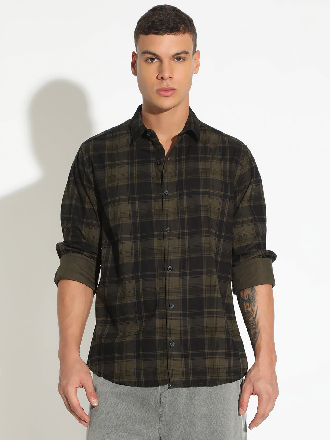 Men's Checked Black Button Down Regular Fit Shirt