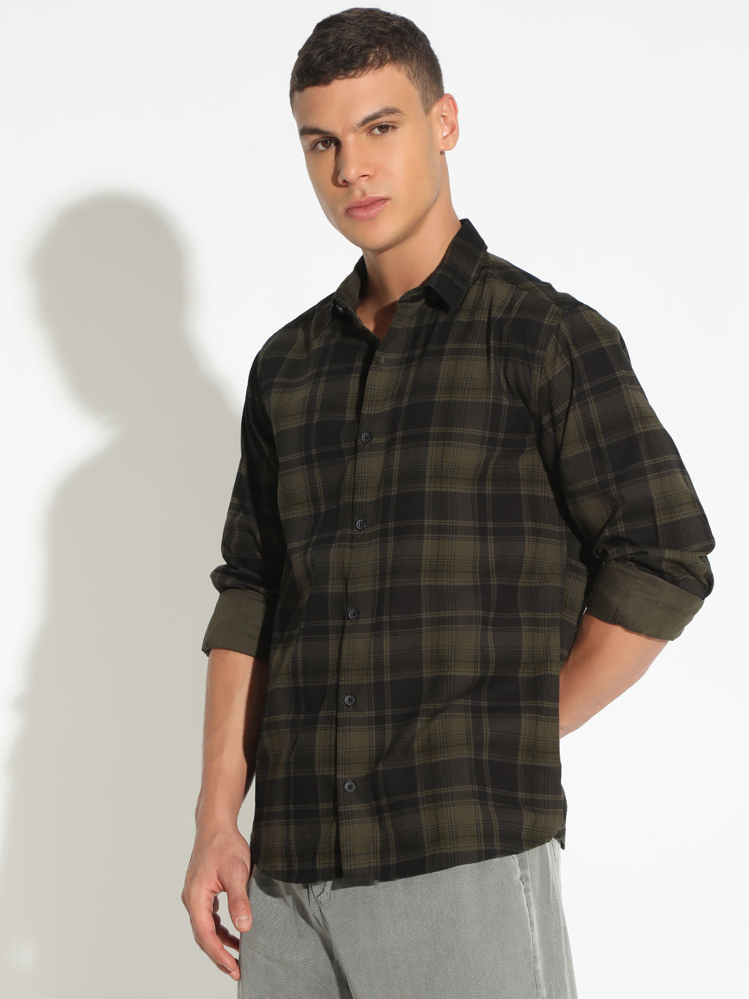 Men's Checked Black Button Down Regular Fit Shirt