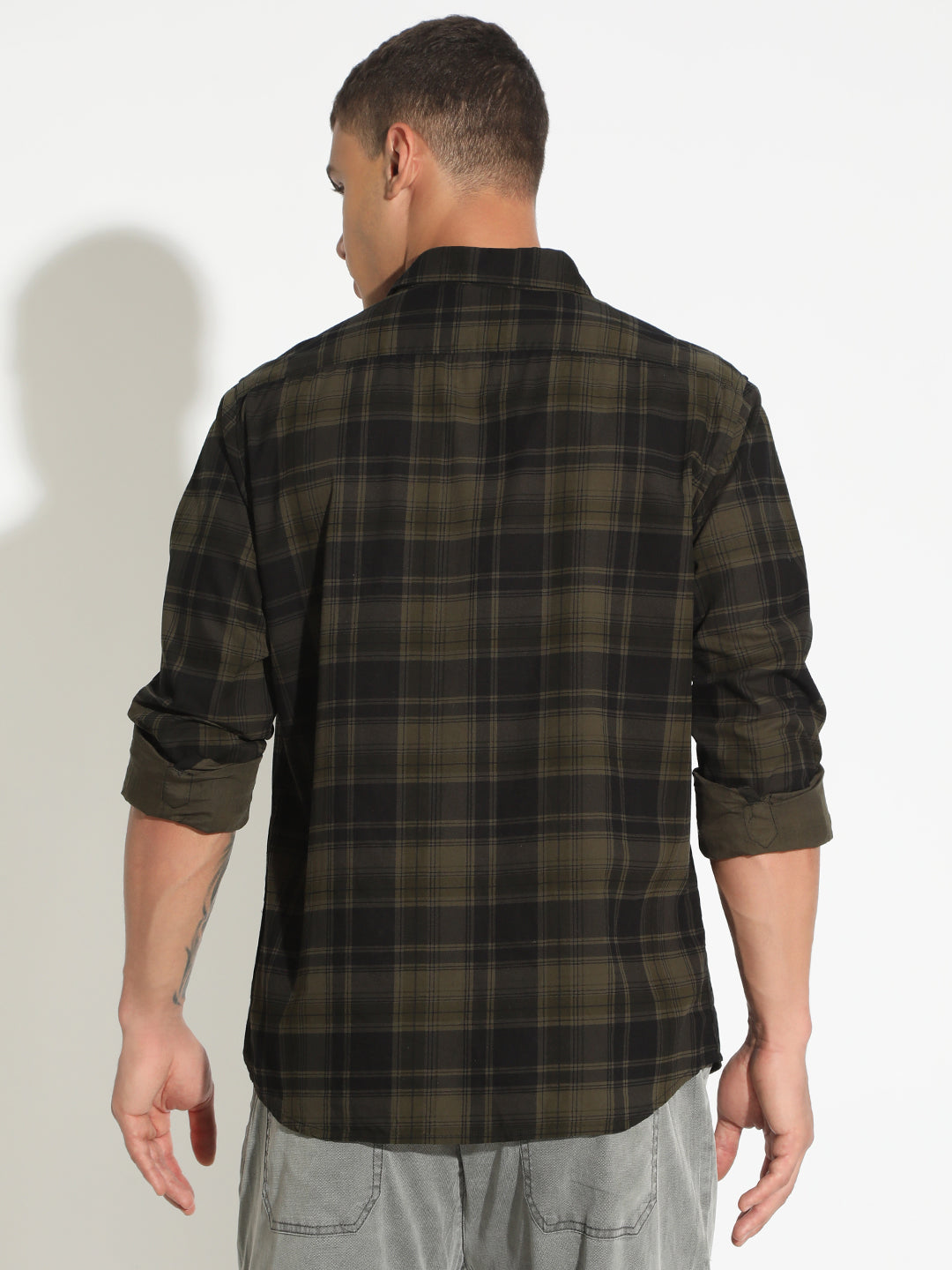 Men's Checked Black Button Down Regular Fit Shirt