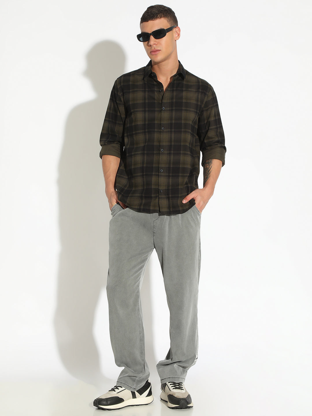 Men's Checked Black Button Down Regular Fit Shirt